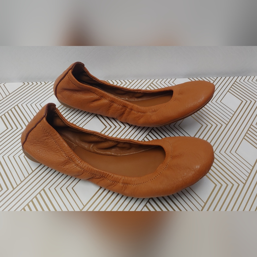 Tory Burch Flats Shoes Eddie Ballet Leather Brown Tan Sz 7